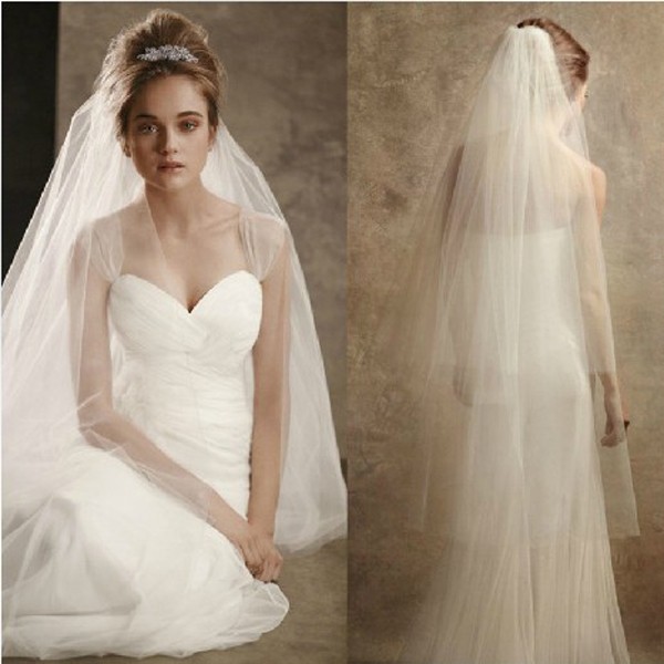 Two-tier Walking Length Veil With Raw Edge Style Vw370025